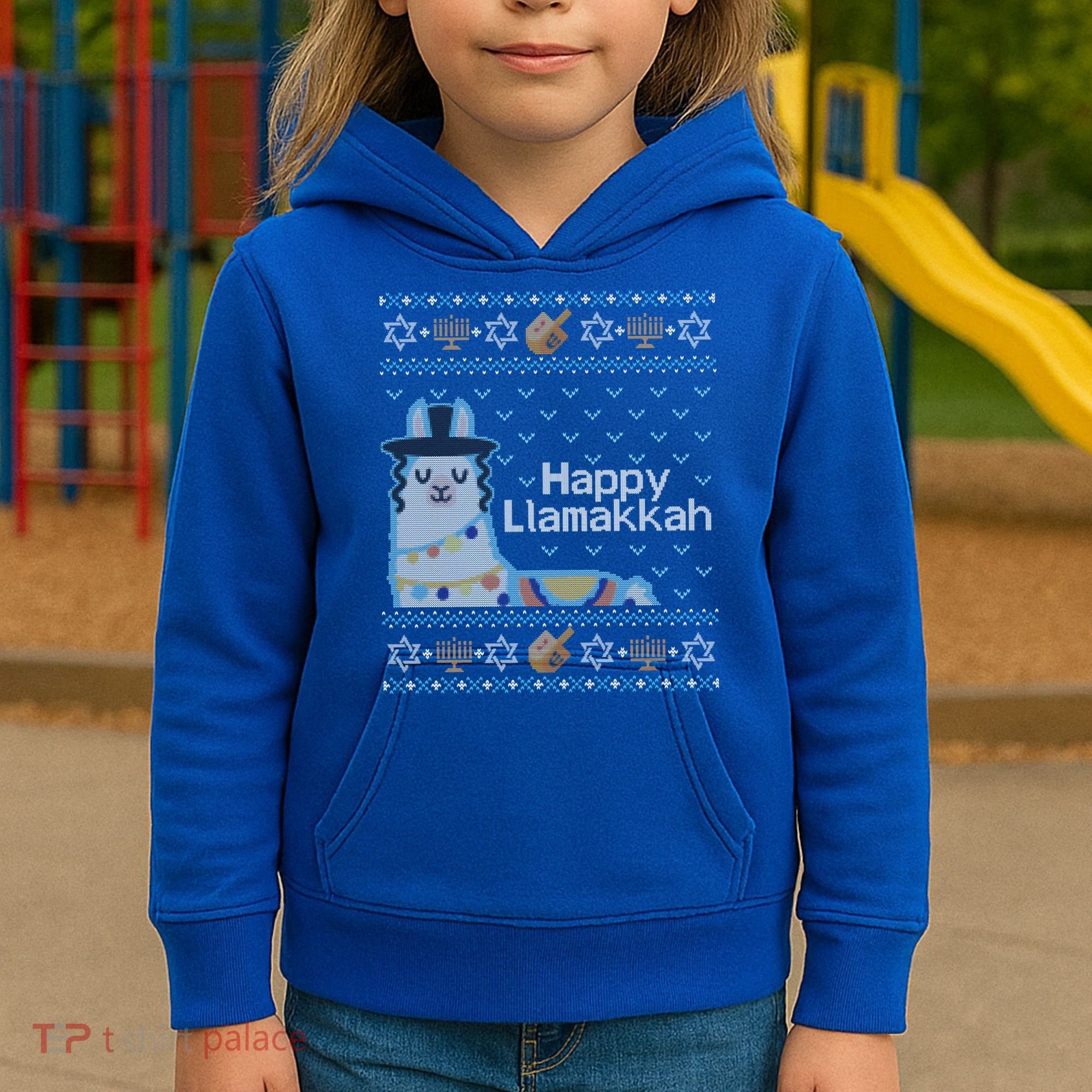 Funny Ugly Hanukkah Sweater Llama Llamakkah Gift Kids Hoodie