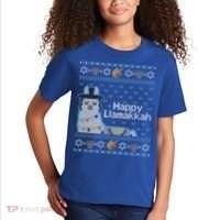 Funny Ugly Hanukkah Sweater Llama Llamakkah Gift Kids T-Shirt thumb 2