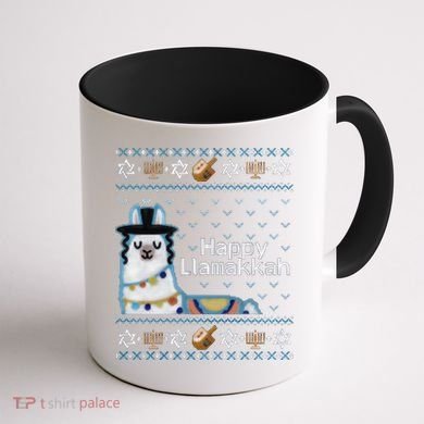 Funny Ugly Hanukkah Sweater, Llama Llamakkah Coffee Mug back