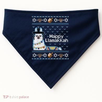 Funny Ugly Hanukkah Sweater, Llama Llamakkah USA-Made Doggie Bandana