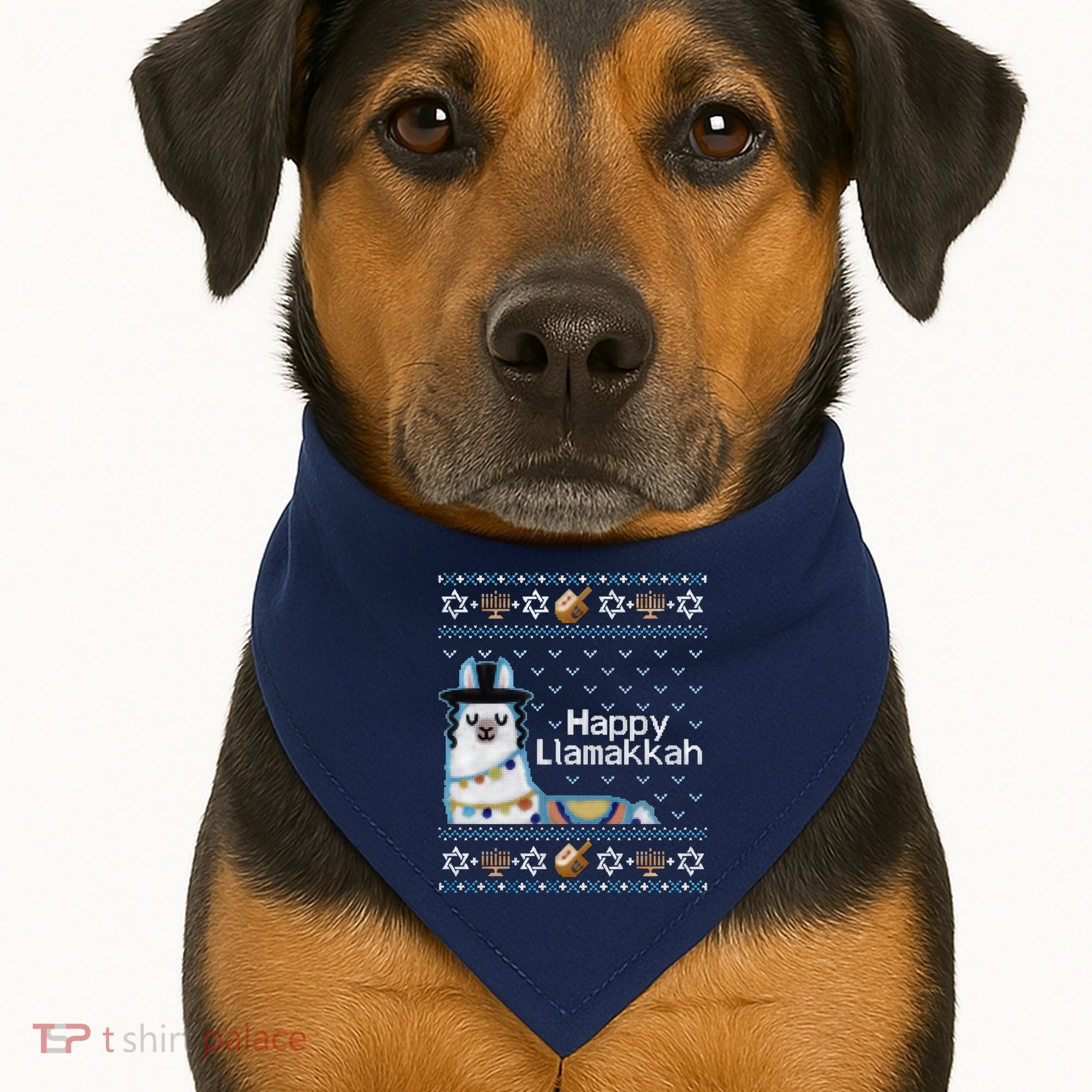 Funny Ugly Hanukkah Sweater, Llama Llamakkah USA-Made Doggie Bandana