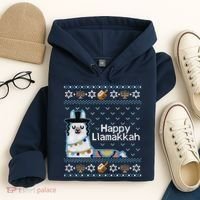 Funny Ugly Hanukkah Sweater, Llama Llamakkah Hoodie thumb 4