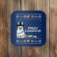 Funny Ugly Hanukkah Sweater, Llama Llamakkah Coaster thumb 0