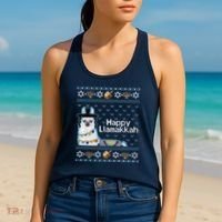 Funny Ugly Hanukkah Sweater, Llama Llamakkah Women's Tank Top thumb 2