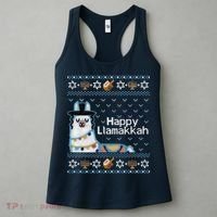 Funny Ugly Hanukkah Sweater, Llama Llamakkah Women's Tank Top thumb 3
