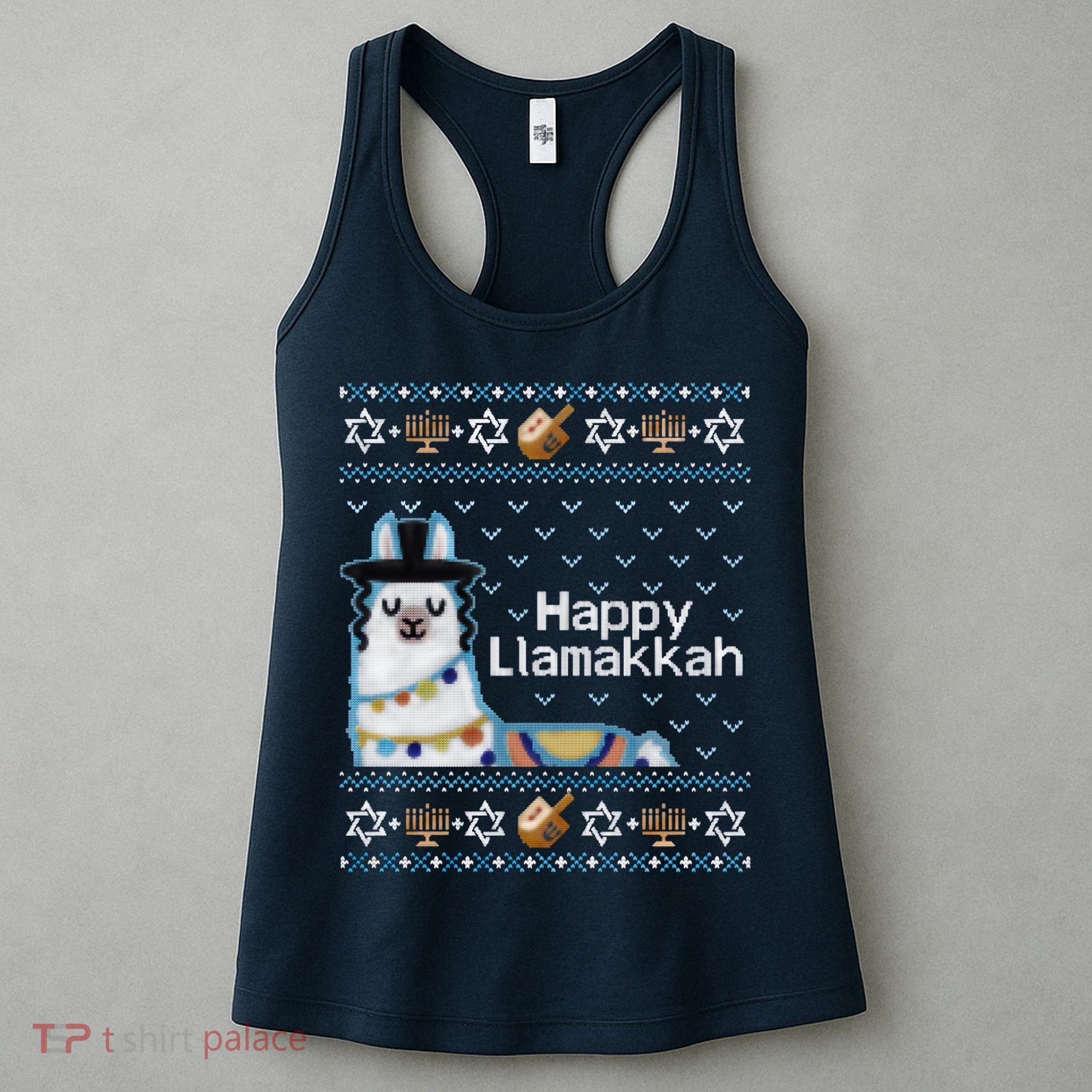 Funny Ugly Hanukkah Sweater, Llama Llamakkah Women's Tank Top