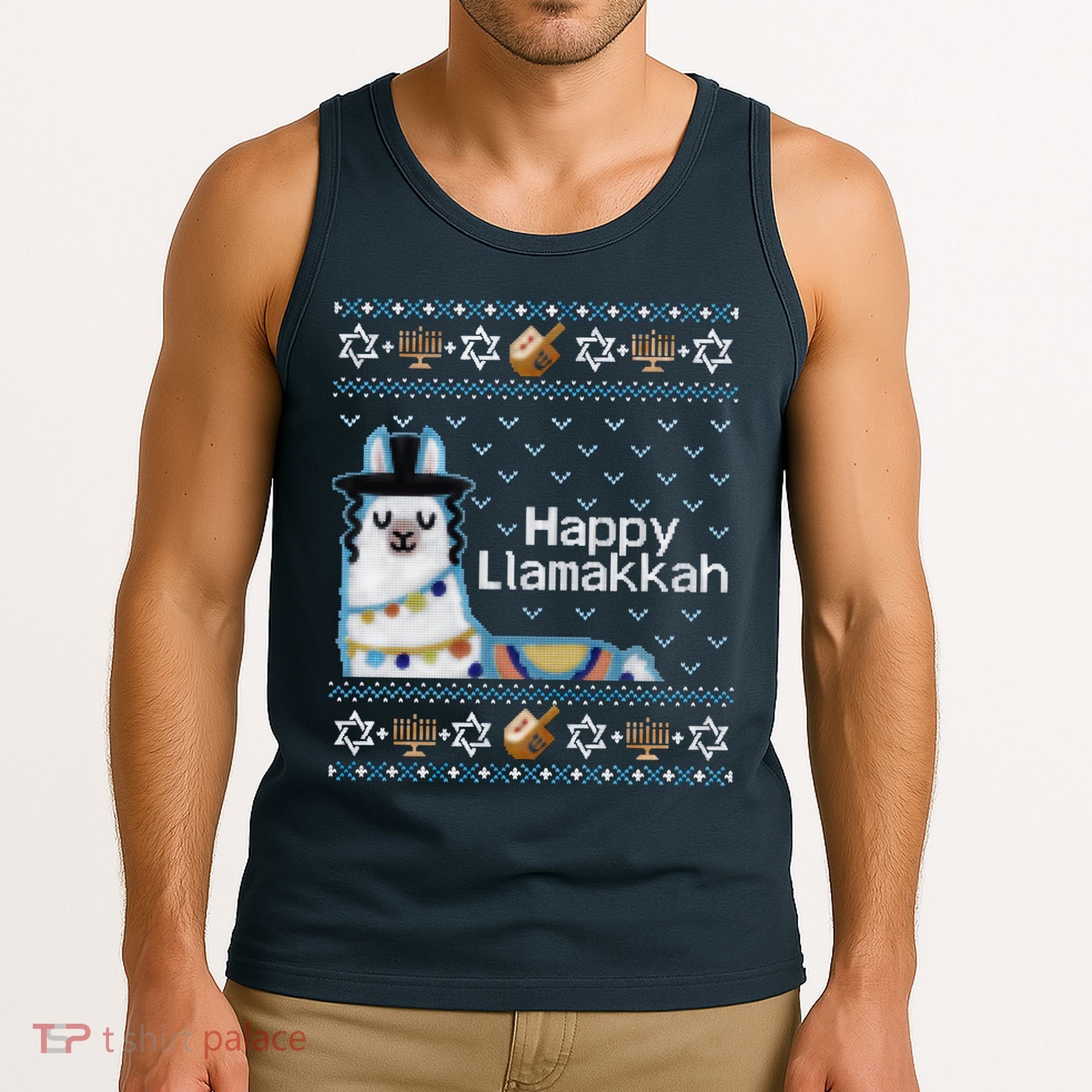 Funny Ugly Hanukkah Sweater, Llama Llamakkah Tank Top