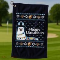 Funny Ugly Hanukkah Sweater, Llama Llamakkah Golf Towel thumb 1