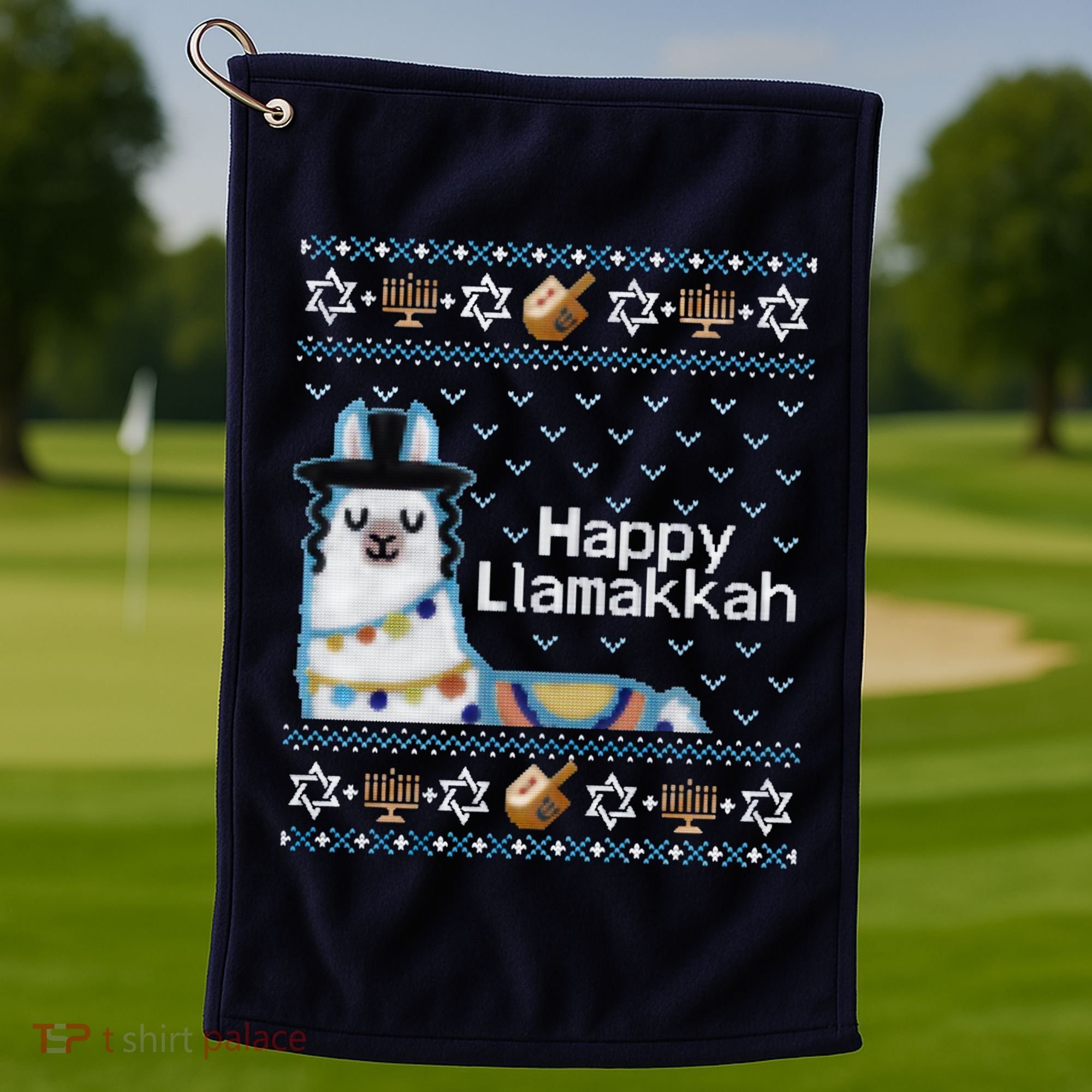 Funny Ugly Hanukkah Sweater, Llama Llamakkah Golf Towel