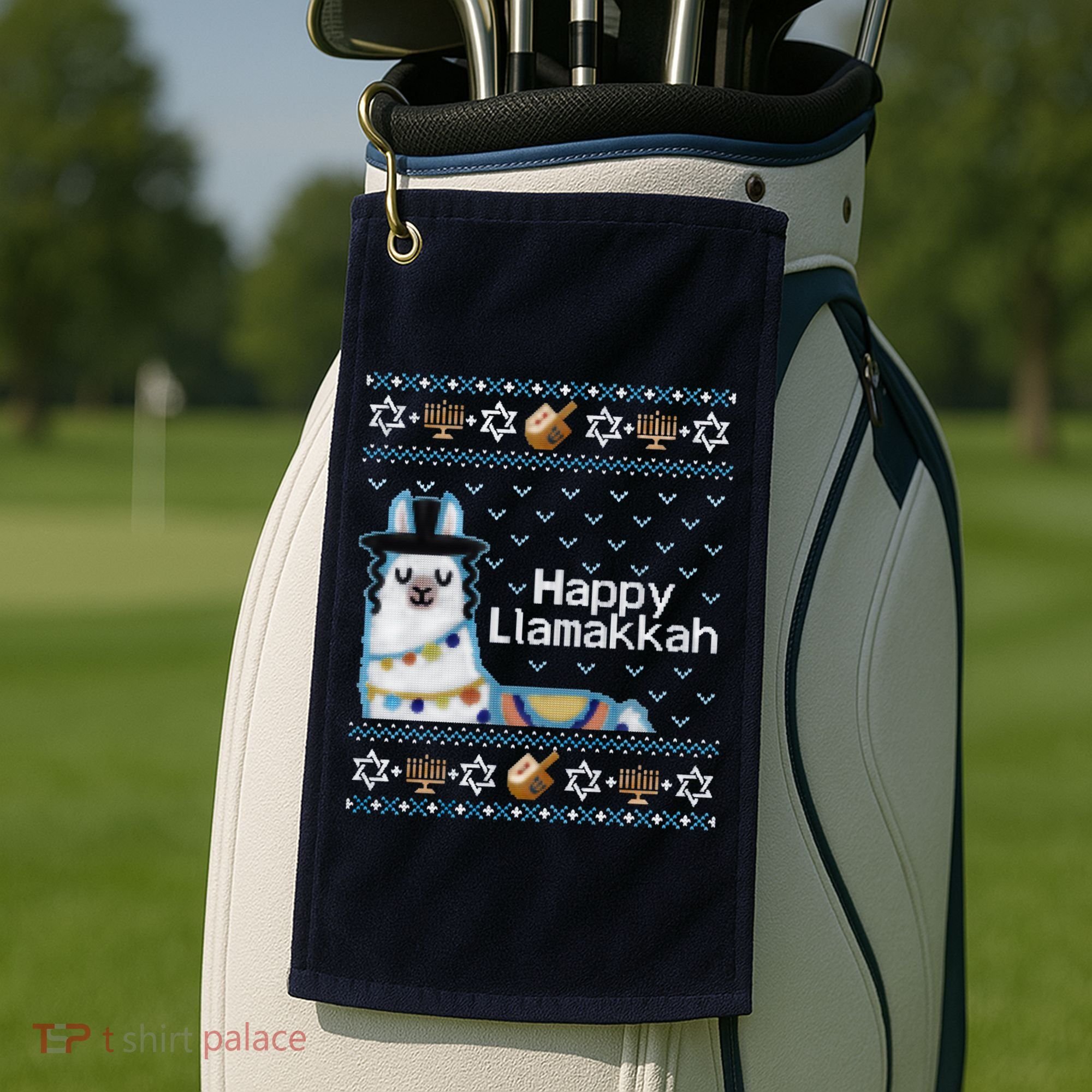 Funny Ugly Hanukkah Sweater, Llama Llamakkah Golf Towel