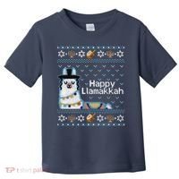Funny Ugly Hanukkah Sweater, Llama Llamakkah Toddler T-Shirt thumb 0