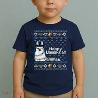 Funny Ugly Hanukkah Sweater, Llama Llamakkah Toddler T-Shirt thumb 2