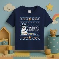 Funny Ugly Hanukkah Sweater, Llama Llamakkah Toddler T-Shirt thumb 3