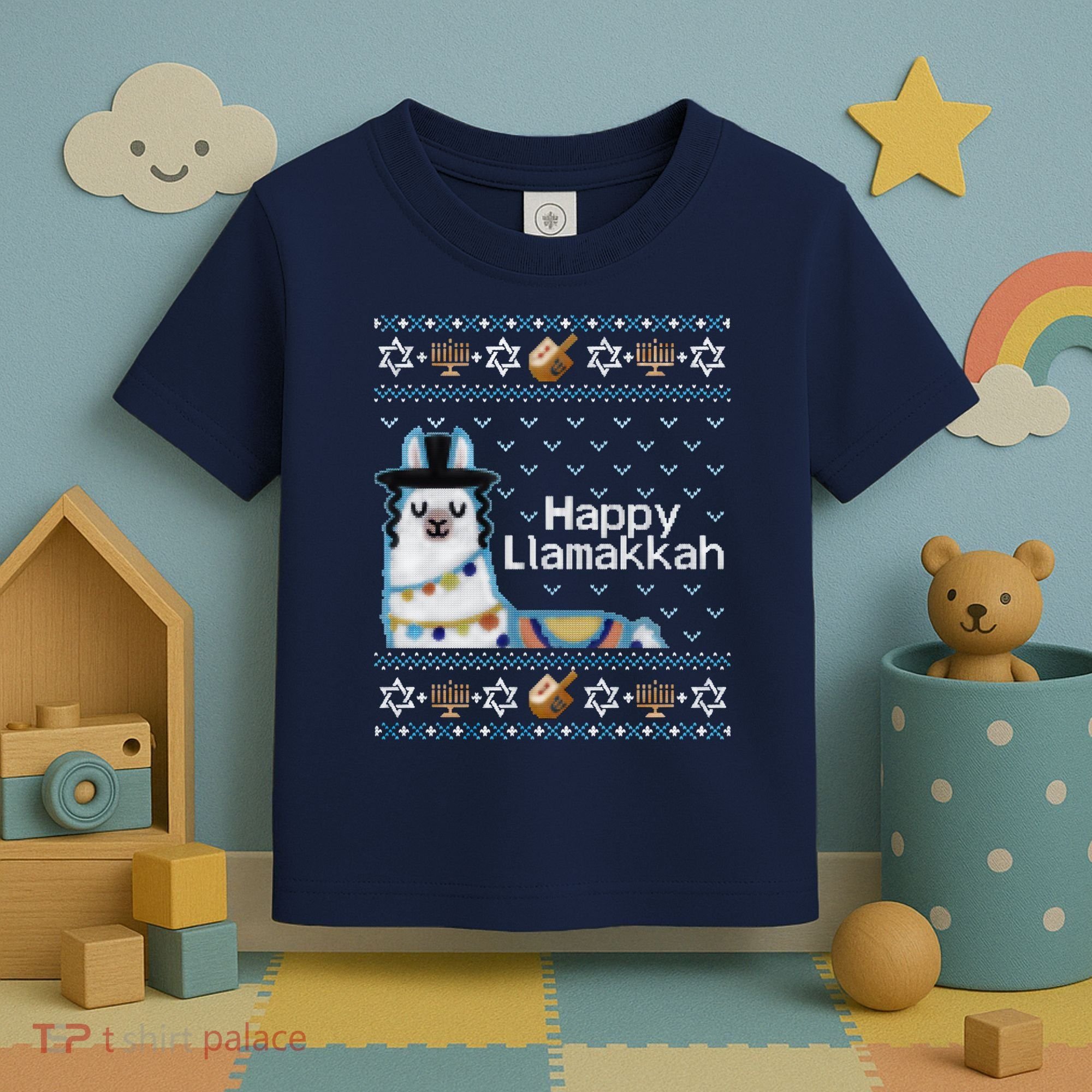 Funny Ugly Hanukkah Sweater, Llama Llamakkah Toddler T-Shirt