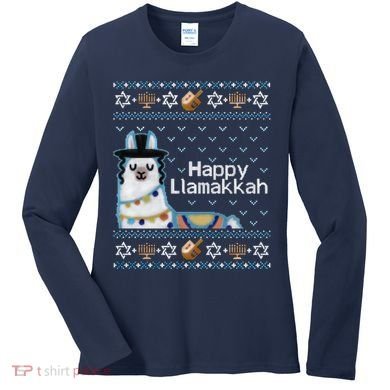 Funny Ugly Hanukkah Sweater, Llama Llamakkah Women's Long Sleeve Shirt