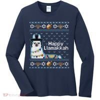 Funny Ugly Hanukkah Sweater, Llama Llamakkah Women's Long Sleeve Shirt thumb 0