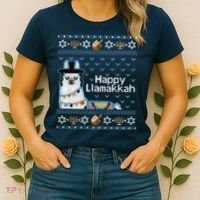 Funny Ugly Hanukkah Sweater, Llama Llamakkah Women's T-Shirt thumb 2