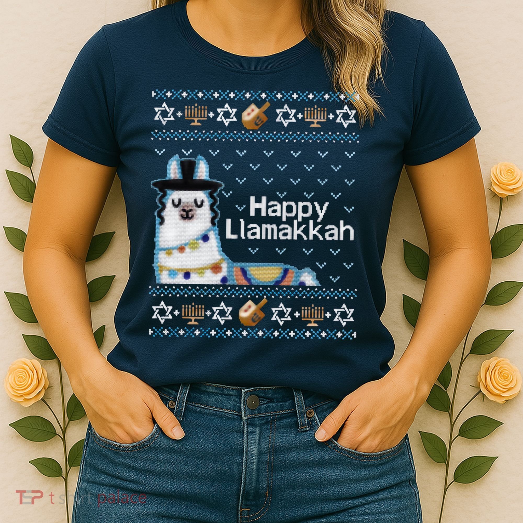 Funny Ugly Hanukkah Sweater, Llama Llamakkah Women's T-Shirt
