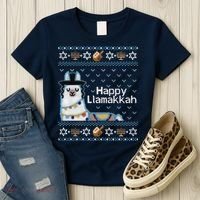 Funny Ugly Hanukkah Sweater, Llama Llamakkah Women's T-Shirt thumb 3