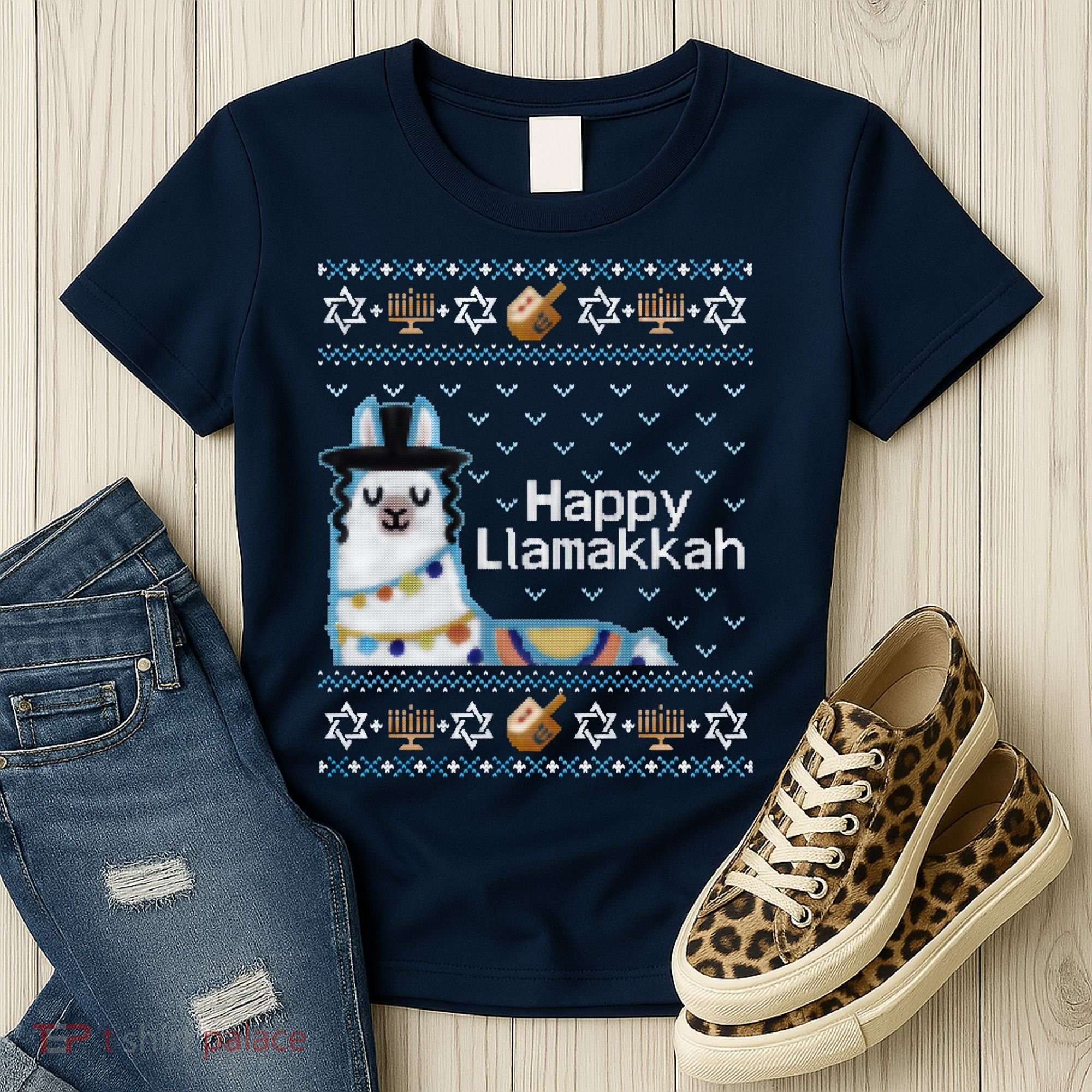 Funny Ugly Hanukkah Sweater, Llama Llamakkah Women's T-Shirt