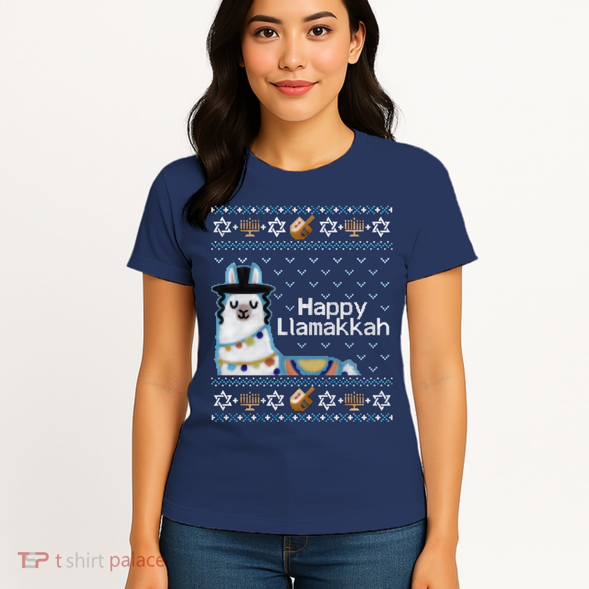 Funny Ugly Hanukkah Sweater, Llama Llamakkah Women's T-Shirt