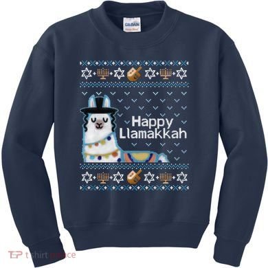 Funny Ugly Hanukkah Sweater, Llama Llamakkah Kids Sweatshirt