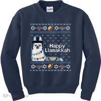Funny Ugly Hanukkah Sweater, Llama Llamakkah Kids Sweatshirt thumb 0