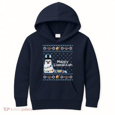 Funny Ugly Hanukkah Sweater, Llama Llamakkah Kids Hoodie