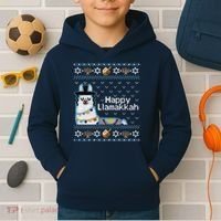 Funny Ugly Hanukkah Sweater, Llama Llamakkah Kids Hoodie thumb 2