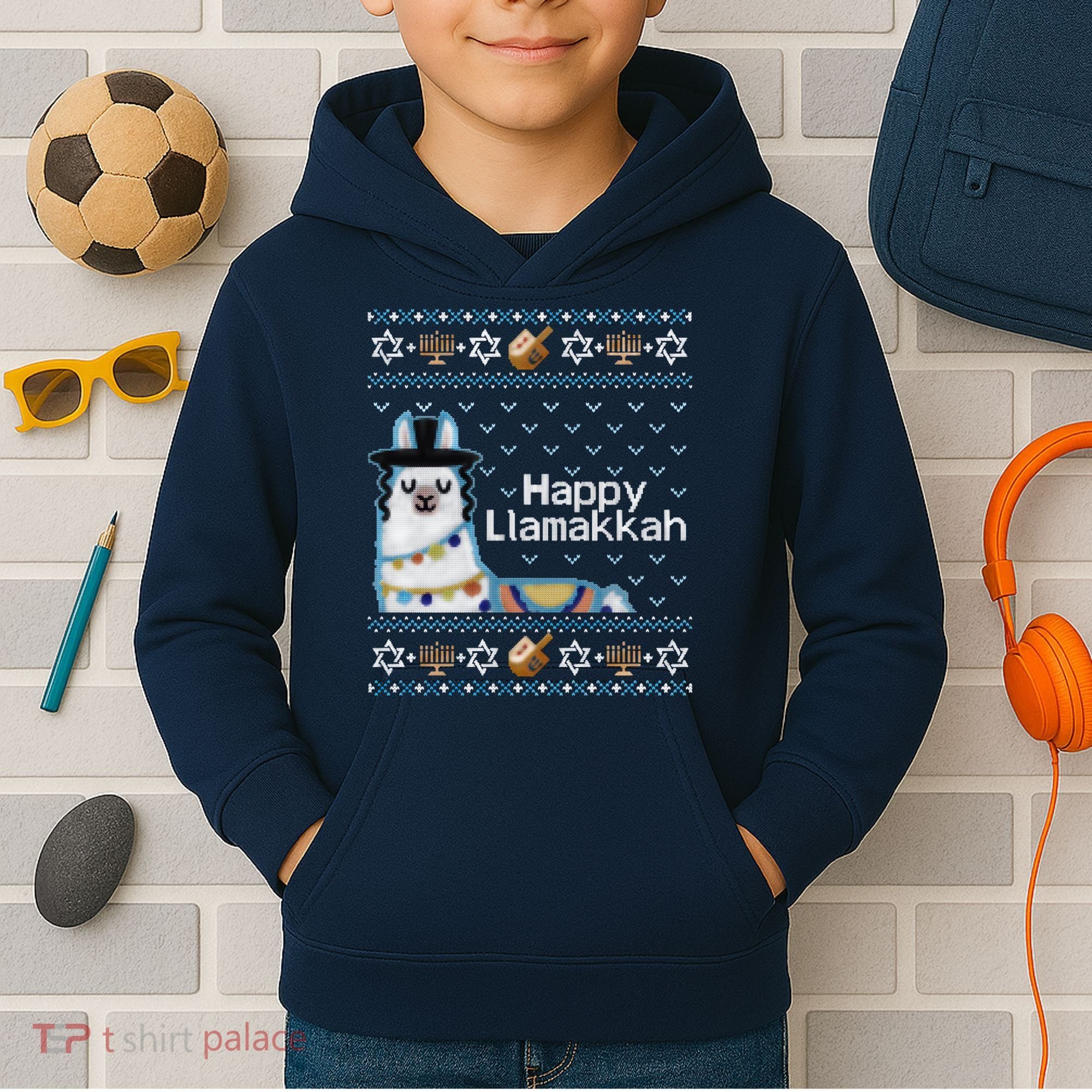 Funny Ugly Hanukkah Sweater, Llama Llamakkah Kids Hoodie