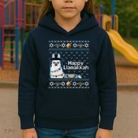 Funny Ugly Hanukkah Sweater, Llama Llamakkah Kids Hoodie thumb 3
