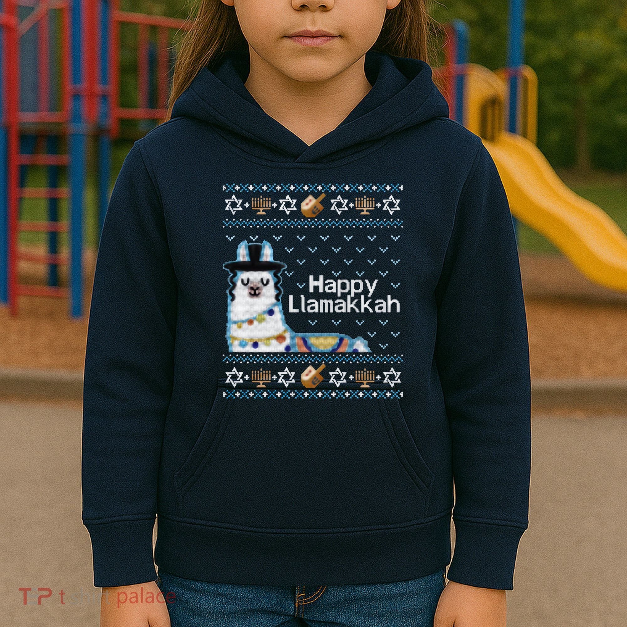 Funny Ugly Hanukkah Sweater, Llama Llamakkah Kids Hoodie