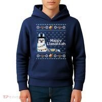 Funny Ugly Hanukkah Sweater, Llama Llamakkah Kids Hoodie thumb 4