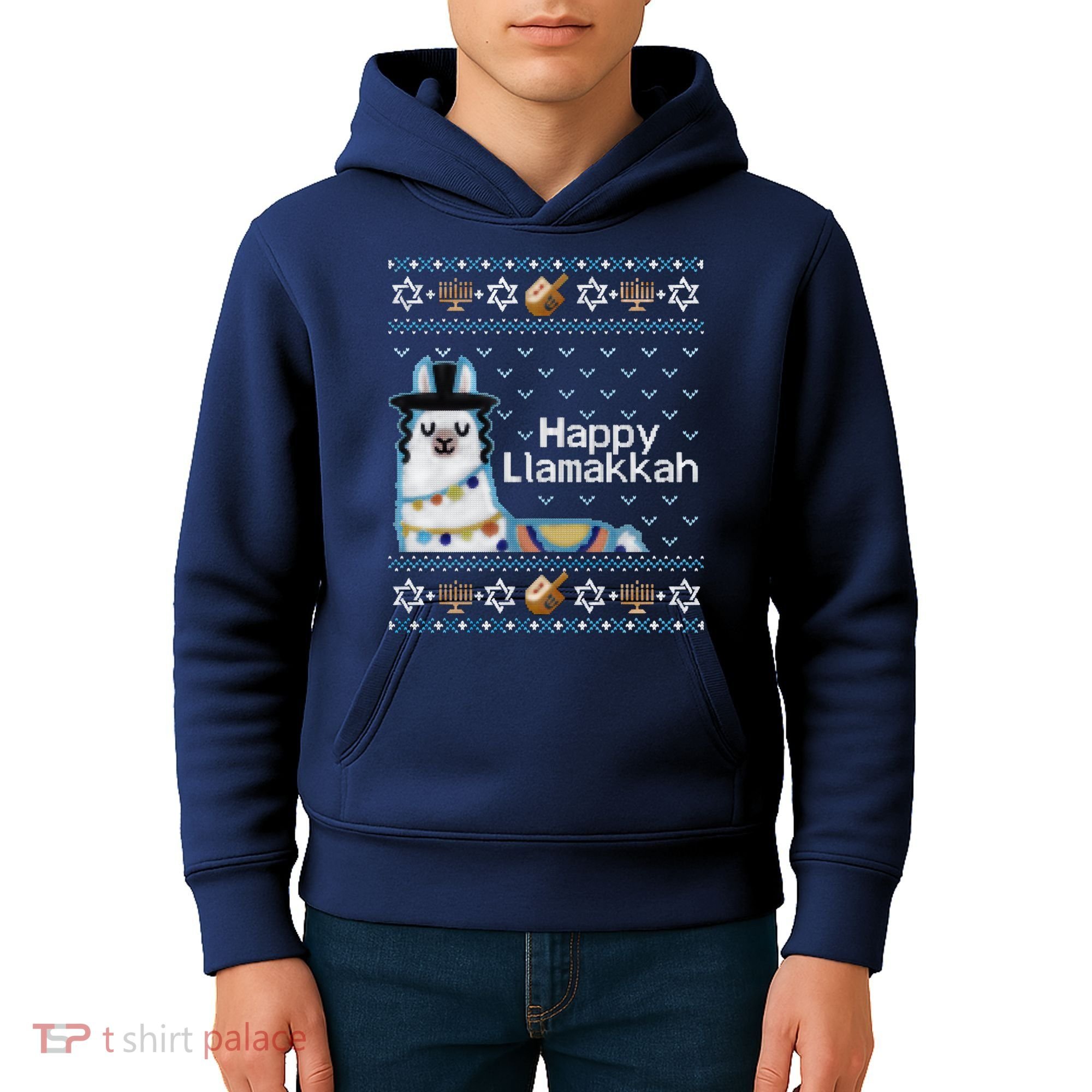 Funny Ugly Hanukkah Sweater, Llama Llamakkah Kids Hoodie