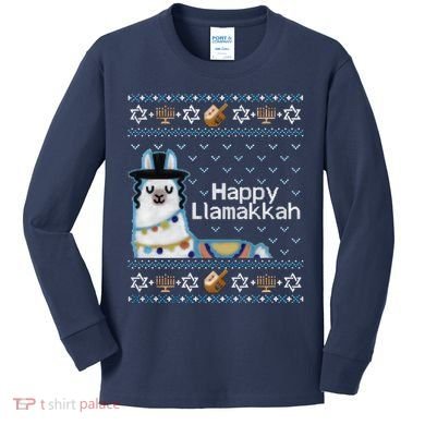 Funny Ugly Hanukkah Sweater, Llama Llamakkah Kids Long Sleeve Shirt