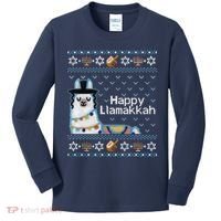 Funny Ugly Hanukkah Sweater, Llama Llamakkah Kids Long Sleeve Shirt thumb 0