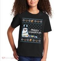 Funny Ugly Hanukkah Sweater, Llama Llamakkah Kids T-Shirt thumb 2