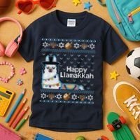 Funny Ugly Hanukkah Sweater, Llama Llamakkah Kids T-Shirt thumb 3