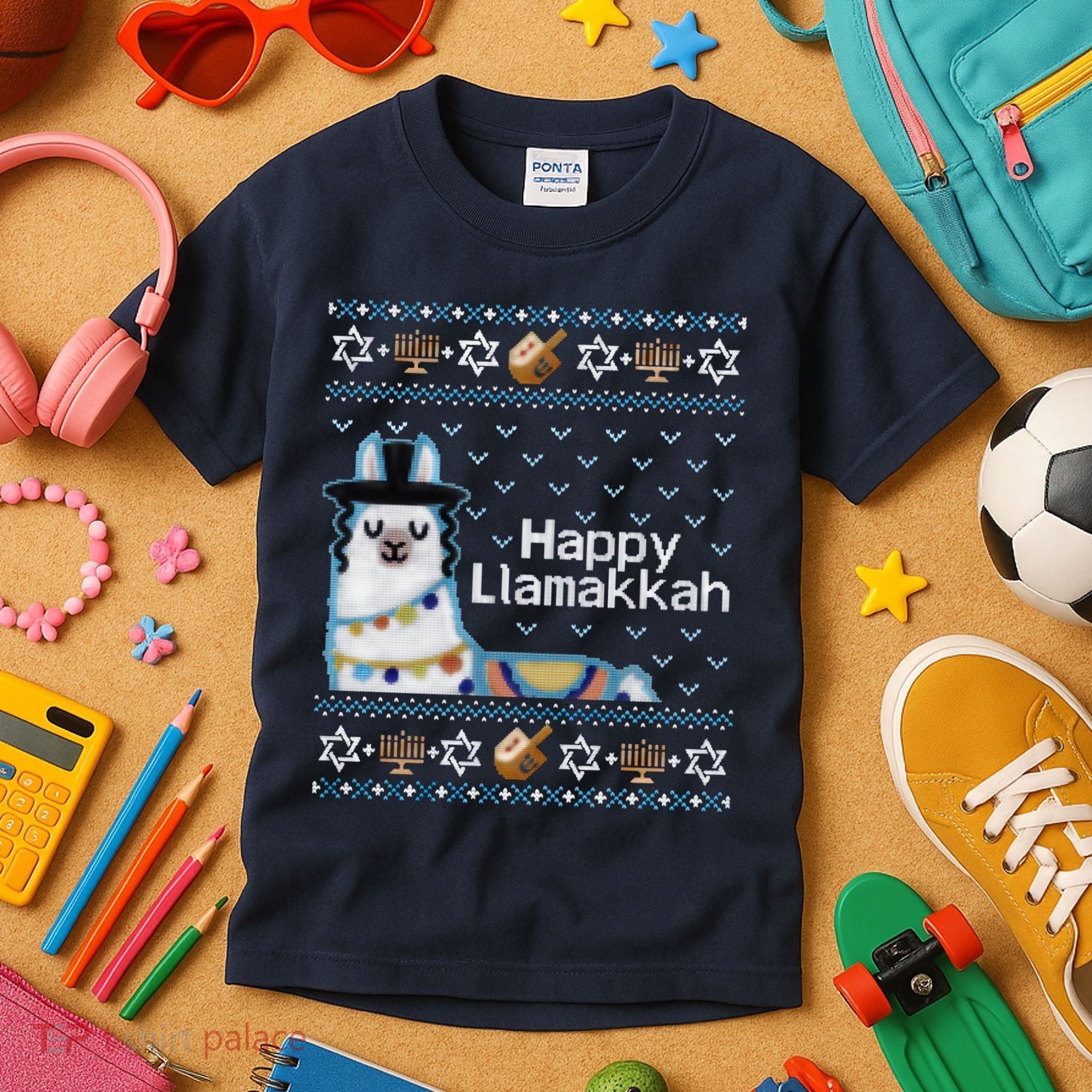 Funny Ugly Hanukkah Sweater, Llama Llamakkah Kids T-Shirt
