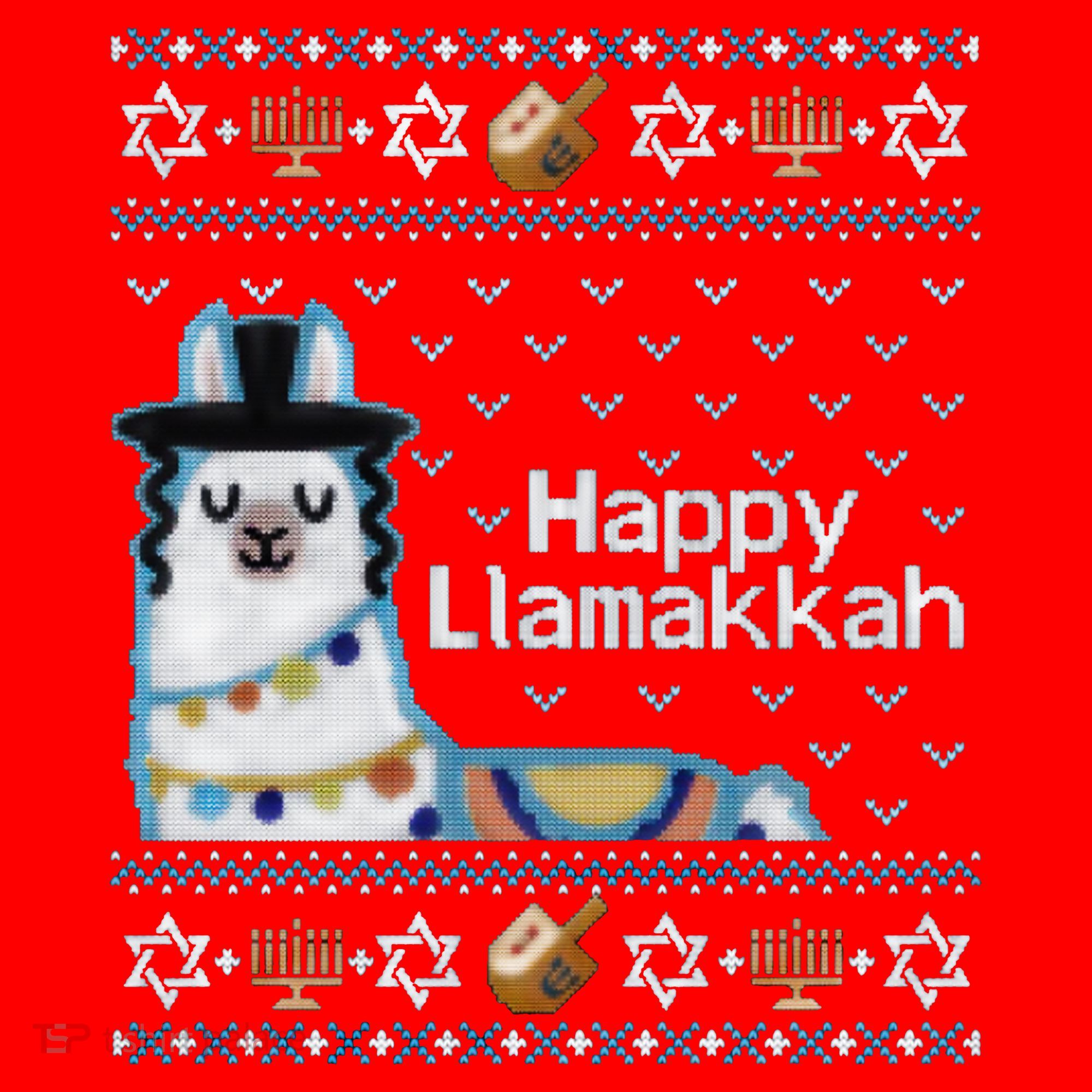 Funny Ugly Hanukkah Sweater, Llama Llamakkah Santa Hat