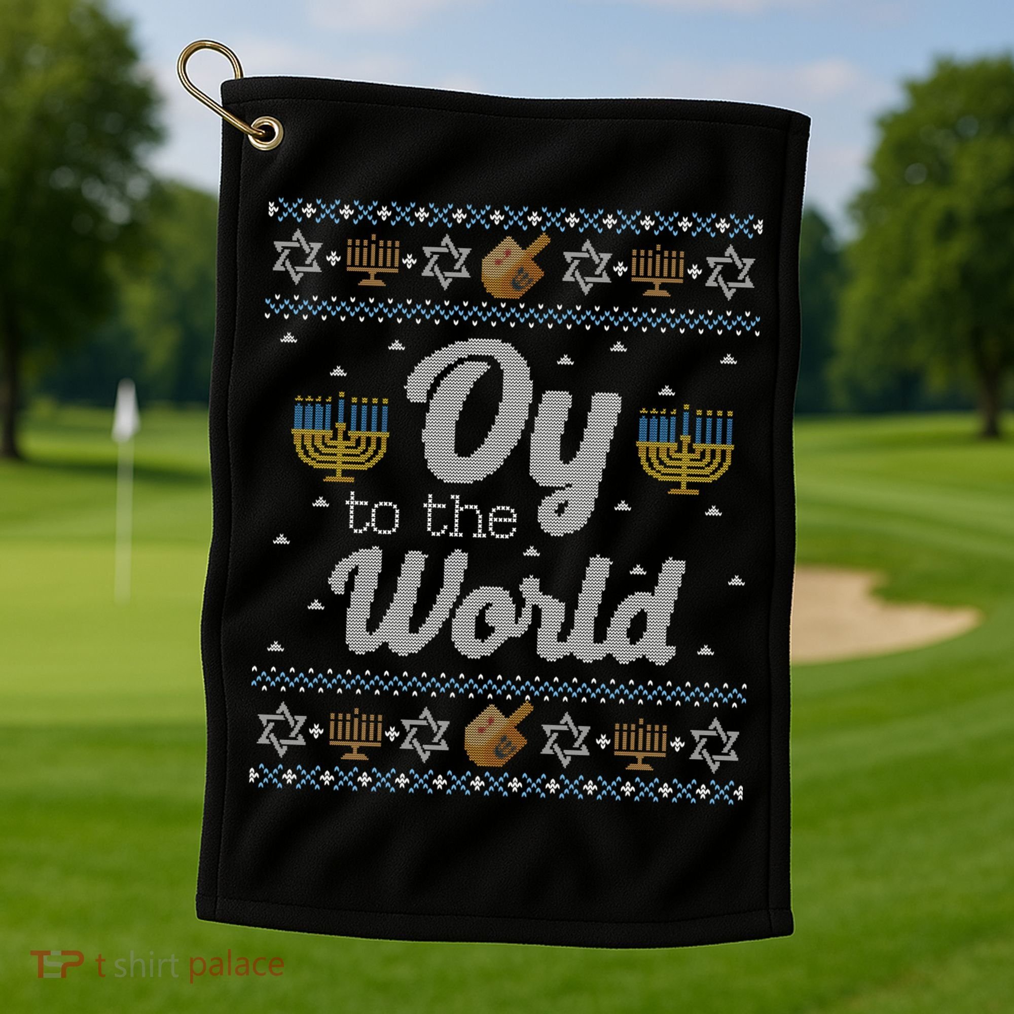 Funny Ugly Hanukkah Sweater Oy To The World Gift Golf Towel