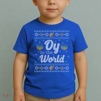 Funny Ugly Hanukkah Sweater Oy To The World Gift Toddler T-Shirt thumb 2
