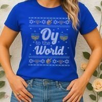 Funny Ugly Hanukkah Sweater Oy To The World Gift Women's T-Shirt thumb 2