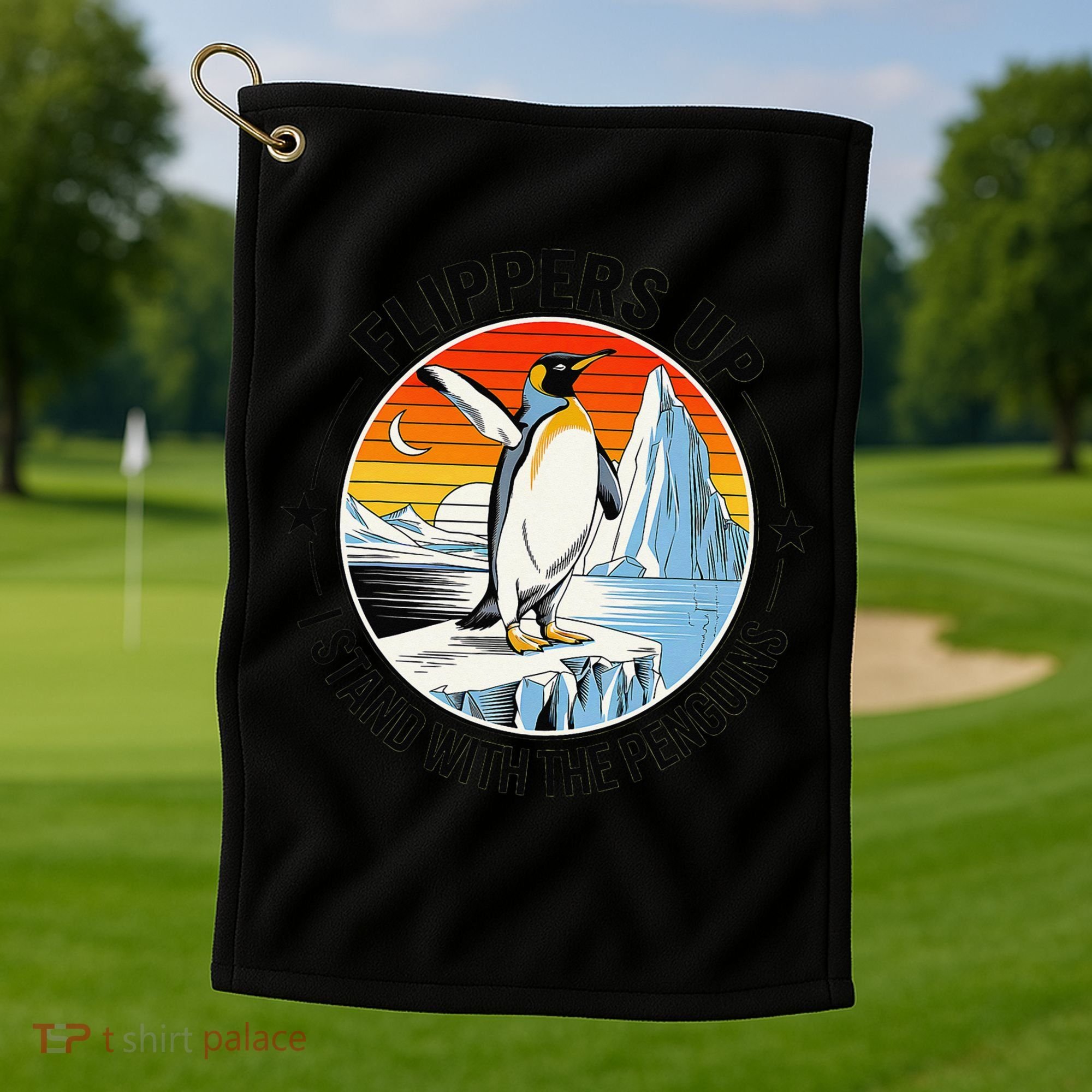 Flippers Up I Stand With The Penguins Arctic Pride Fan Golf Towel