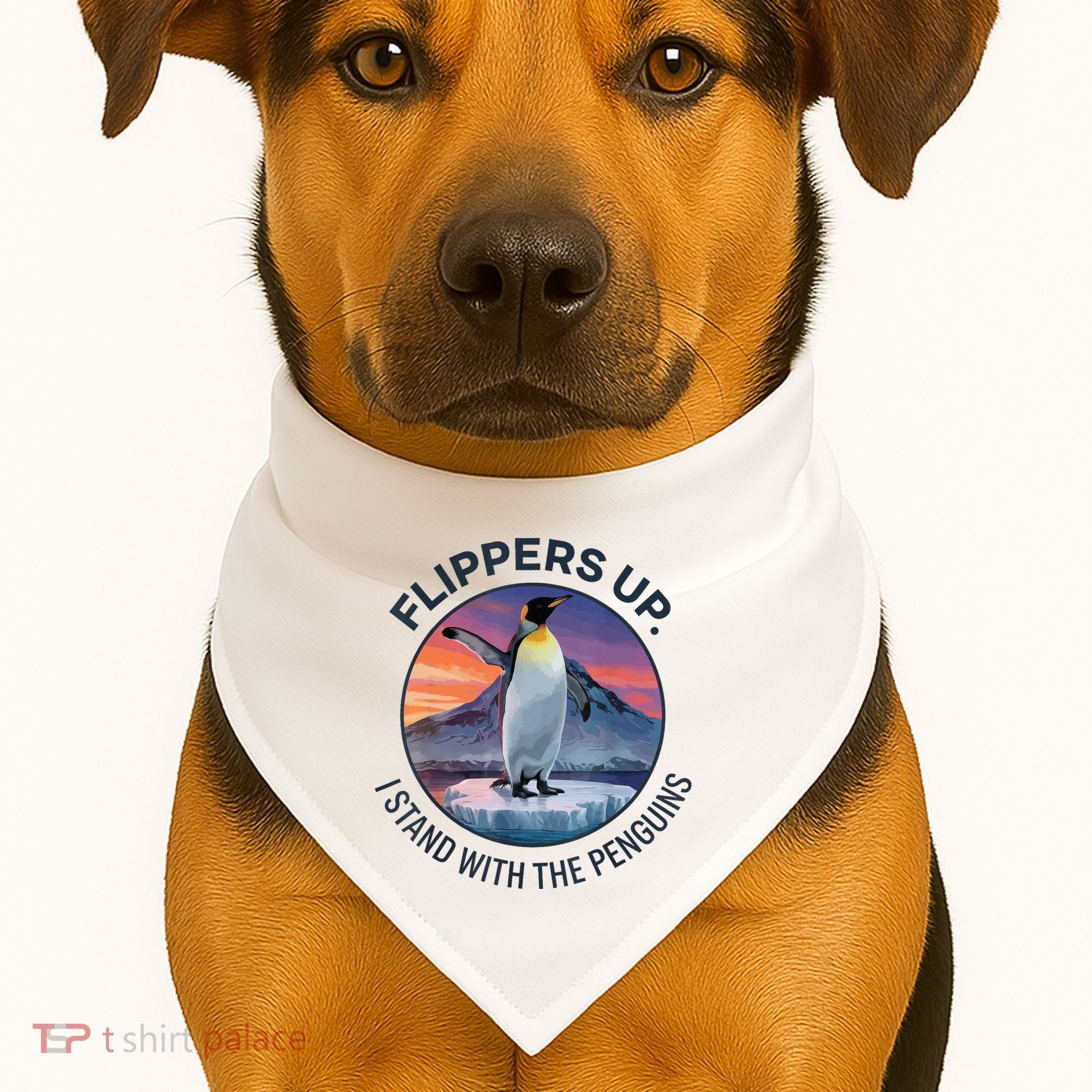 Flippers Up I Stand With The Penguins  USA-Made Doggie Bandana