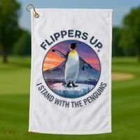 Flippers Up I Stand With The Penguins  Golf Towel thumb 1