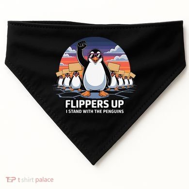 Flippers Up I Stand With Penguins Against Tariffs USA USA-Made Doggie Bandana