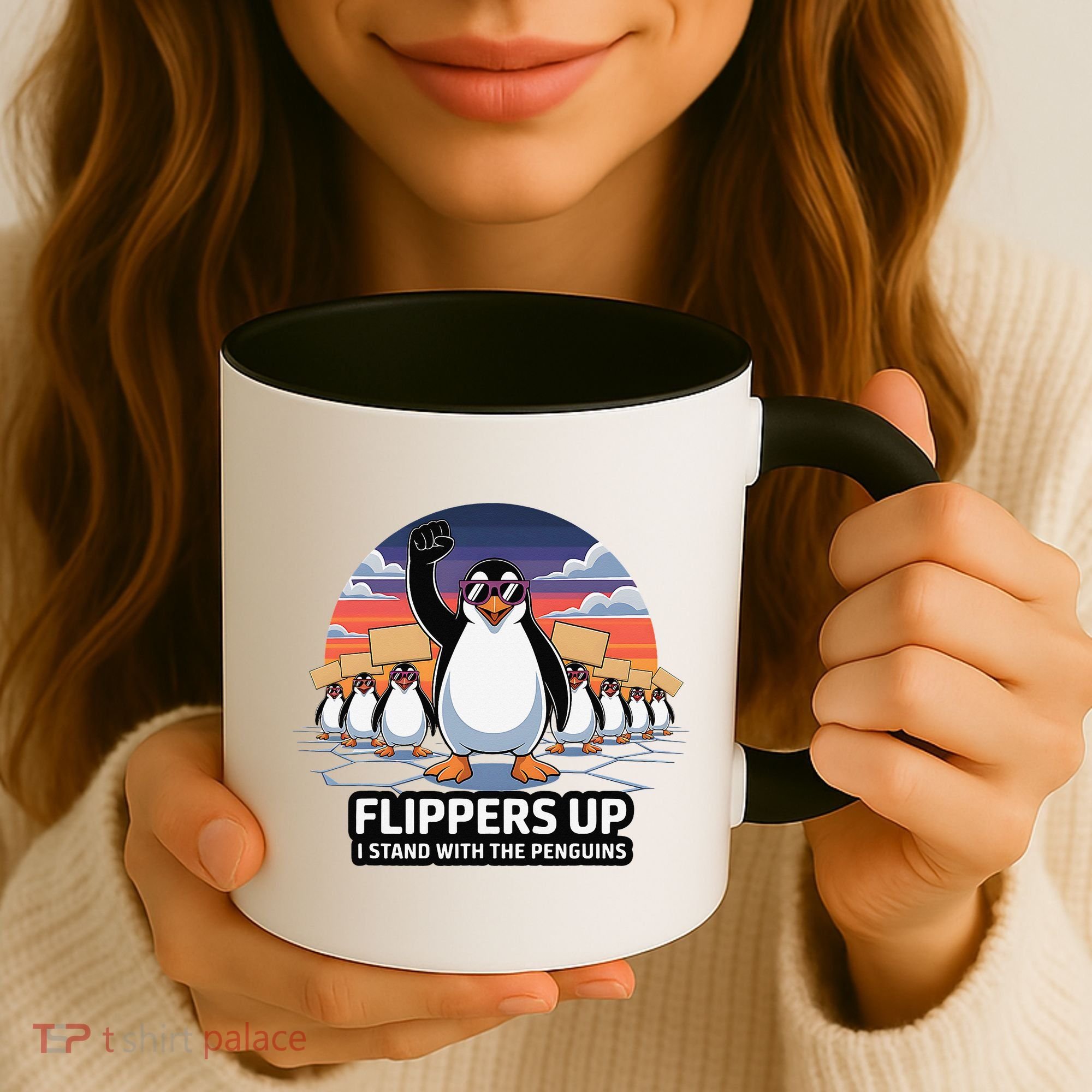 Flippers Up I Stand With Penguins Against Tariffs USA Coffee Mug