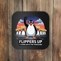 Flippers Up I Stand With Penguins Against Tariffs USA Coaster thumb 0