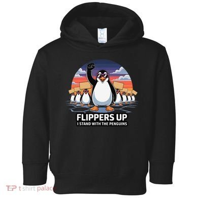 Flippers Up I Stand With Penguins Against Tariffs USA Toddler Hoodie